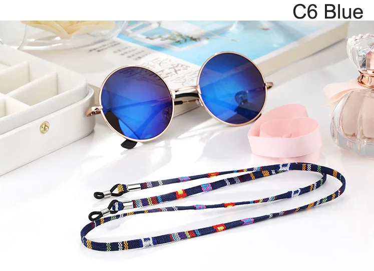 C6blue Модные Ретро солнцезащитные очки для очков хлопок шеи шнур Фиксатор ремень шнурок для очков держатель с хорошим силиконовым - Цвет: C6blue