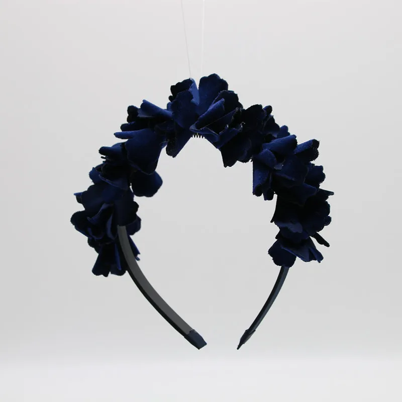 full head navy Новинка, модная бархатная повязка для волос с цветком, OEM, Детская мода, аксессуары для волос на всю голову с пластиковой лентой с зубами - Цвет: full head navy