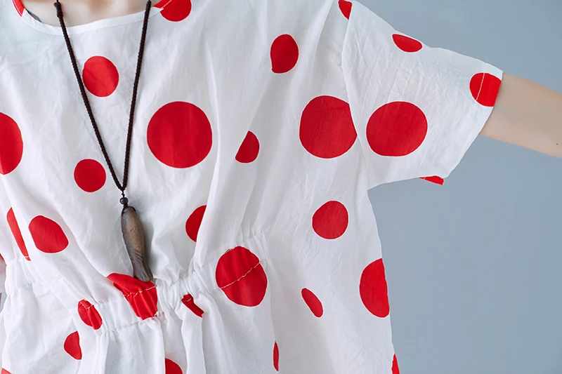 Fashion Polka Dot Blouses Shirts Women Summer Clothing Oversized Loose Cute Blouse Plus Size Irregular Slit Tops 2018 Female |