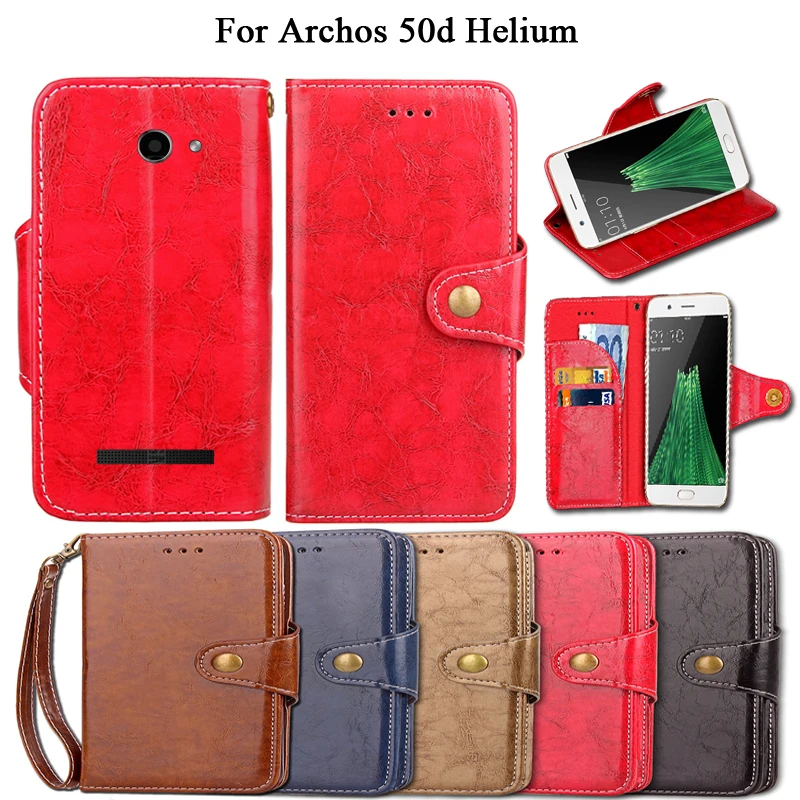 Винтаж флип чехол для Archos 50d гелий (4 г) Подставки PU кожа Слот карты бумажник Fundas Coque