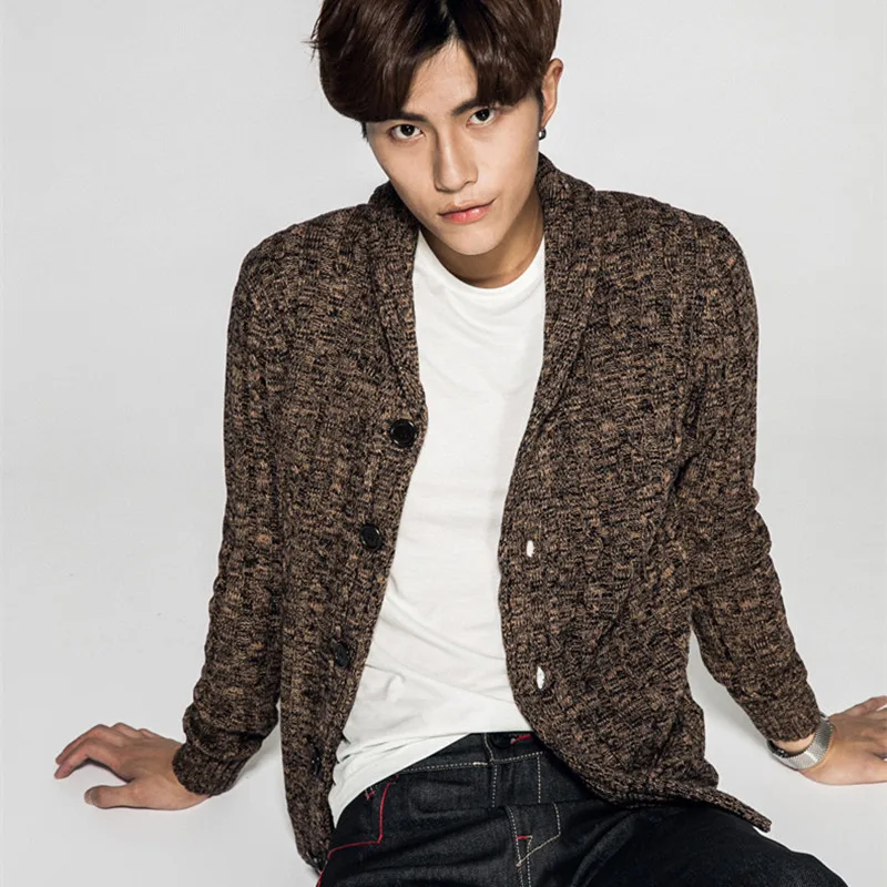 Осенне зимний Новый мужской свитер модный кардиган с отворотом пальто для