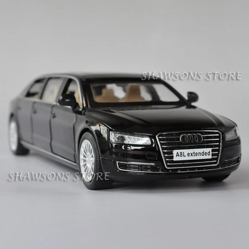 Литой под давлением Модель автомобиля игрушки 1:32 Audi A8L Расширенный вытяжной назад Реплика со звуком и светильник