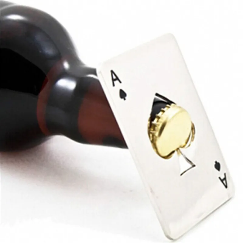 

DHL 100pcs/lot New Stylish Hot Sale Stainless Steel Poker Playing Card of Spades Bar Tool Soda Beer Bottle Cap Opener Gift