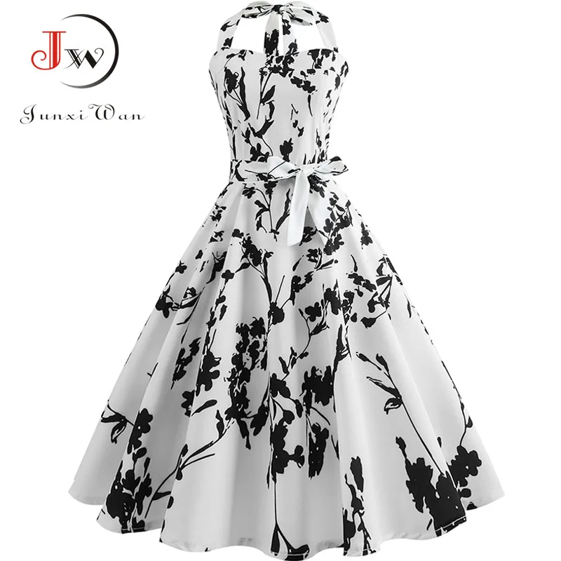 Женское летнее платье с лямкой через шею повседневное винтажное цветочным