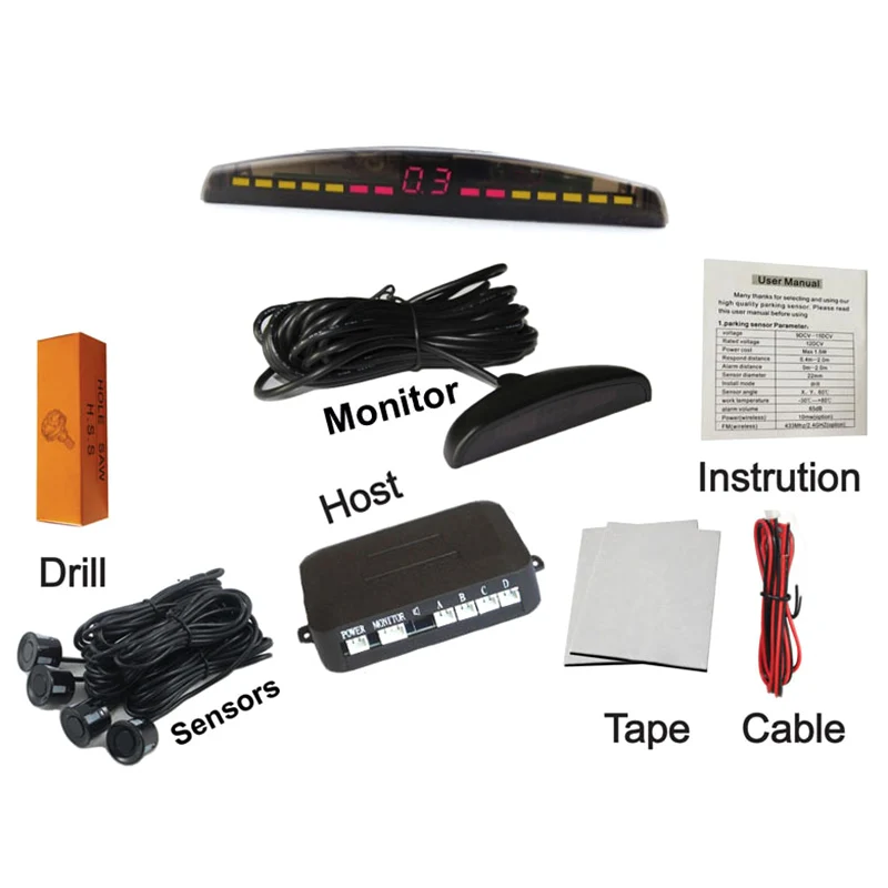 New Car Reversing Parking Radar Sensor Set LED Display 4 Probes Vehicle Audio Buzzer Sound Alarm Kit | Датчики парковки