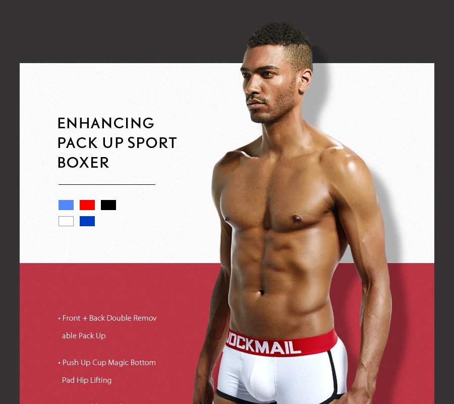 JOCKMAIL, фирменное Мужское нижнее белье, боксеры, плавки с сексуальным мешочком для пениса, усиление выпуклости спереди+ сзади, Двойная съемная чашка пуш-ап
