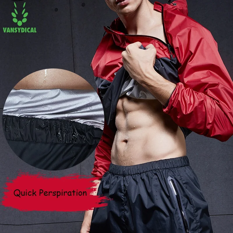 

Vansydical Men Hot Sweat Sports Jackets Zipper Running Tops Windproof Outdoor Sport Hoodies Quick Perspiration Gym Sauna Clothes