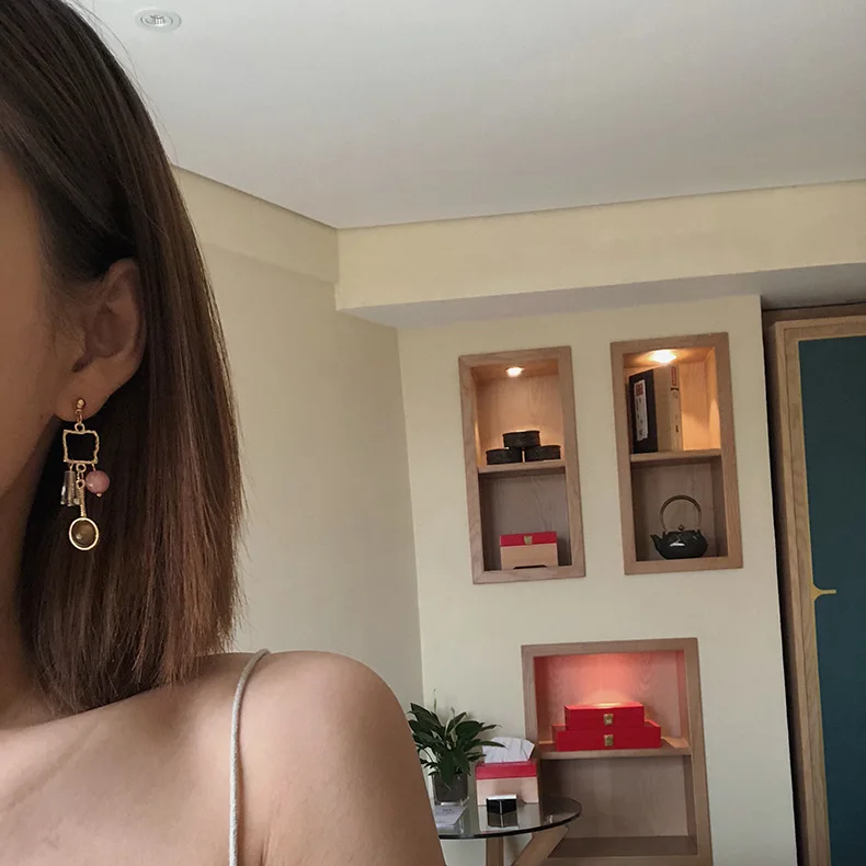 Корейский ретро нерегулярный натуральный камень из бисера Висячие Серьги