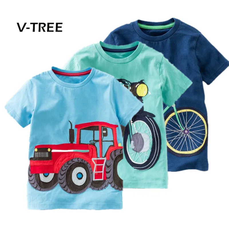 V-TREE, летняя футболка для маленьких мальчиков, хлопковая футболка с короткими рукавами, футболки для мальчиков, детские топы, одежда для малышей 2-8 лет