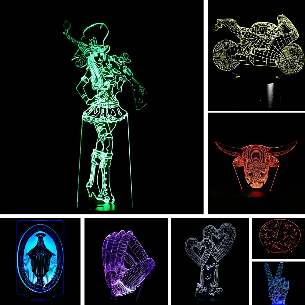 Новый стильный мультфильм победы LED 3D ночник лампа USB сенсорный красочный