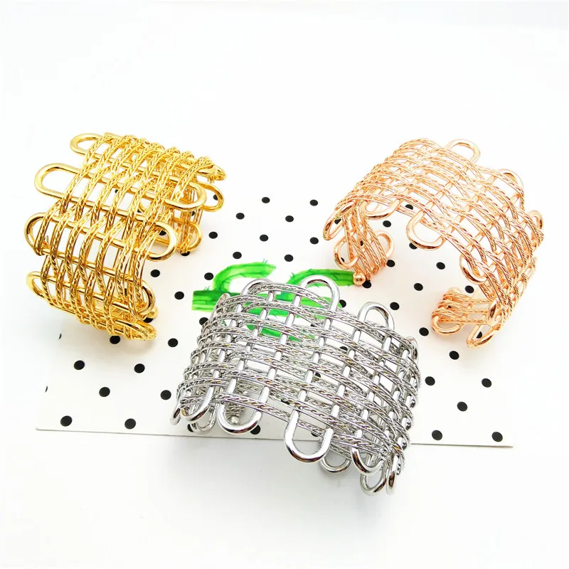 Женский широкий металлический браслет с геометрическим узором Браслет манжета в