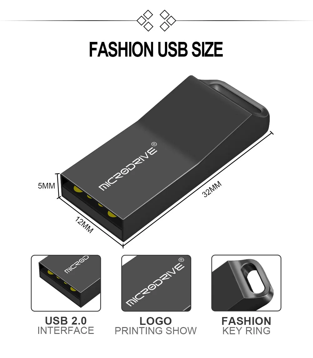 Microdrive металлический USB флеш-накопитель водонепроницаемый флеш-накопитель 64 ГБ 32 ГБ 16 ГБ 8 ГБ 4 ГБ реальная емкость USB флешка с кольцом для ключей