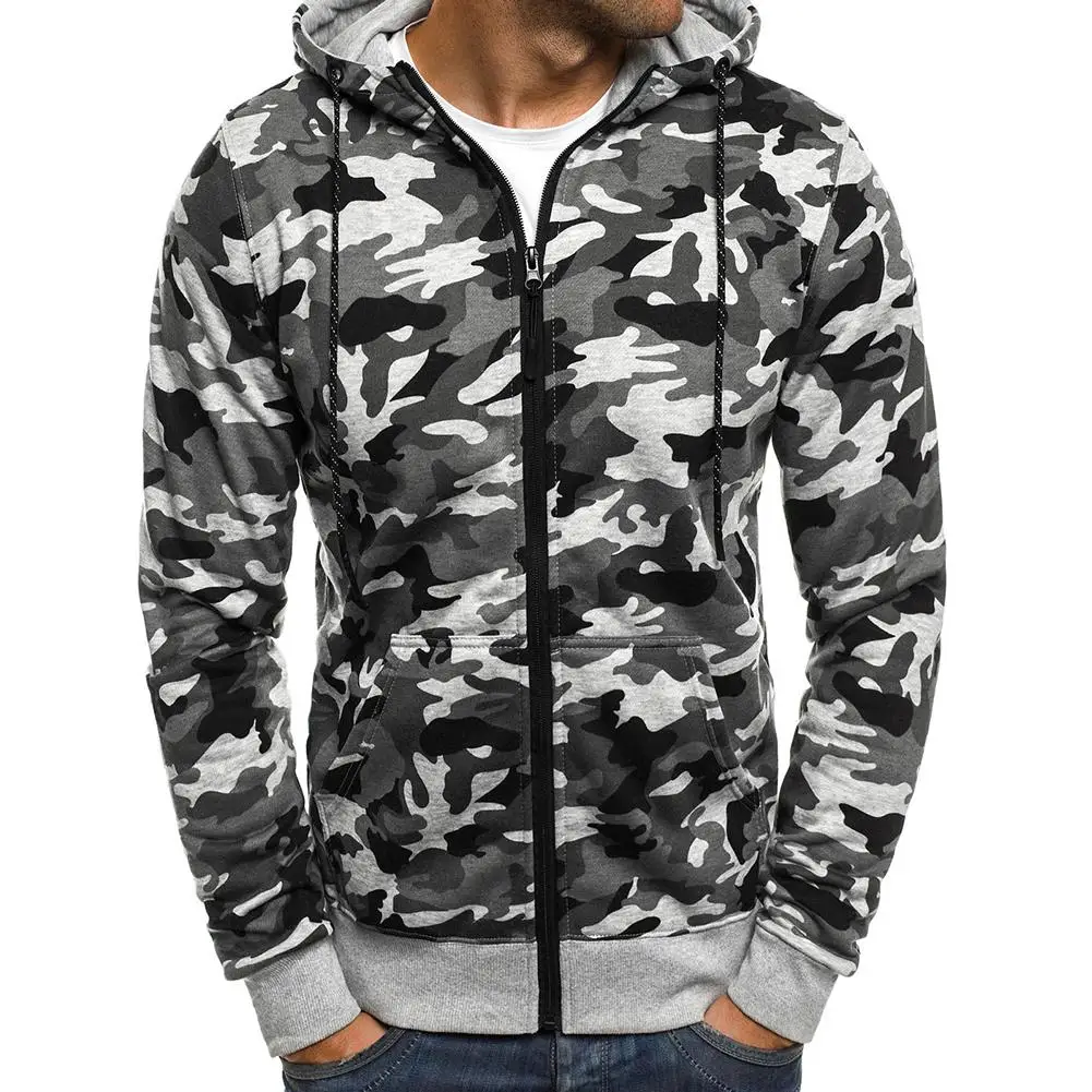 Мужская камуфляжная куртка на молнии с капюшоном Повседневная Толстовка