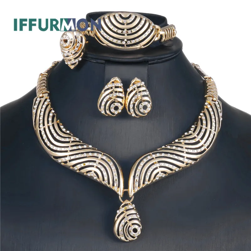 IFFURMON Luxury Wedding African Beads Jewelry Sets for Women FashionNigerian Costume Gold Color Jewellery Set Accessories | Украшения и