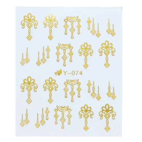Y-074 Gold 1 шт Декоративные наклейки для ногтей Золото Серебро переводные наклейки слайдеры кошка/лист/ожерелье DIY Nail Art Переводные картинки Маникюр попробуйте-4 - Цвет: Y-074 Gold