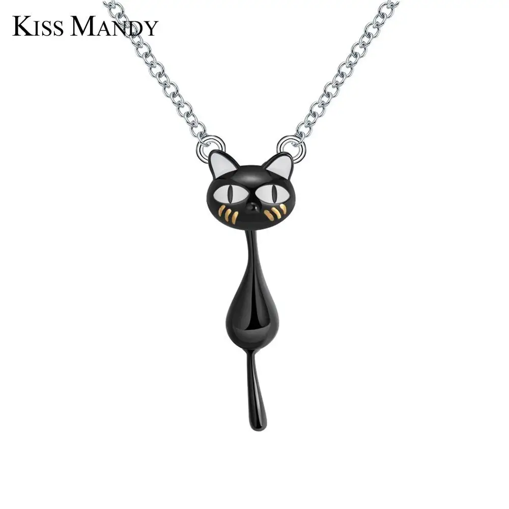Kiss Mandy 925 пробы серебряные серьги для женщин яркий черный пистолет цвет кошка эмаль дизайн Девушка Вечерние ювелирные - Окраска металла: SN101