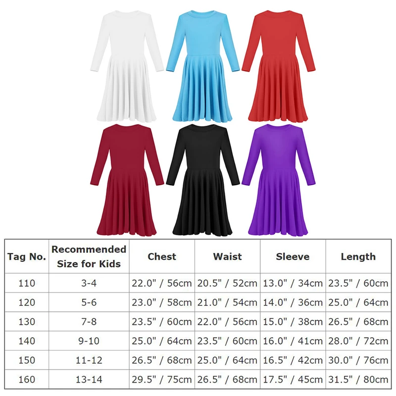 Детское балетное платье для девочек плиссированное с длинными рукавами и