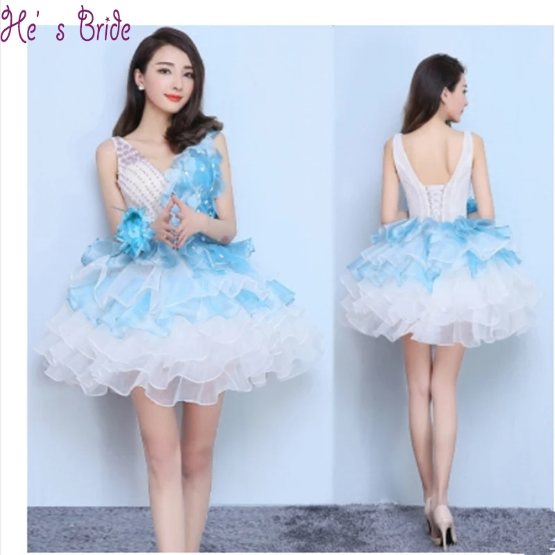 Индивидуальные дешевые Многоуровневое Мини Коктейльные платья с Бисер цветы 2017