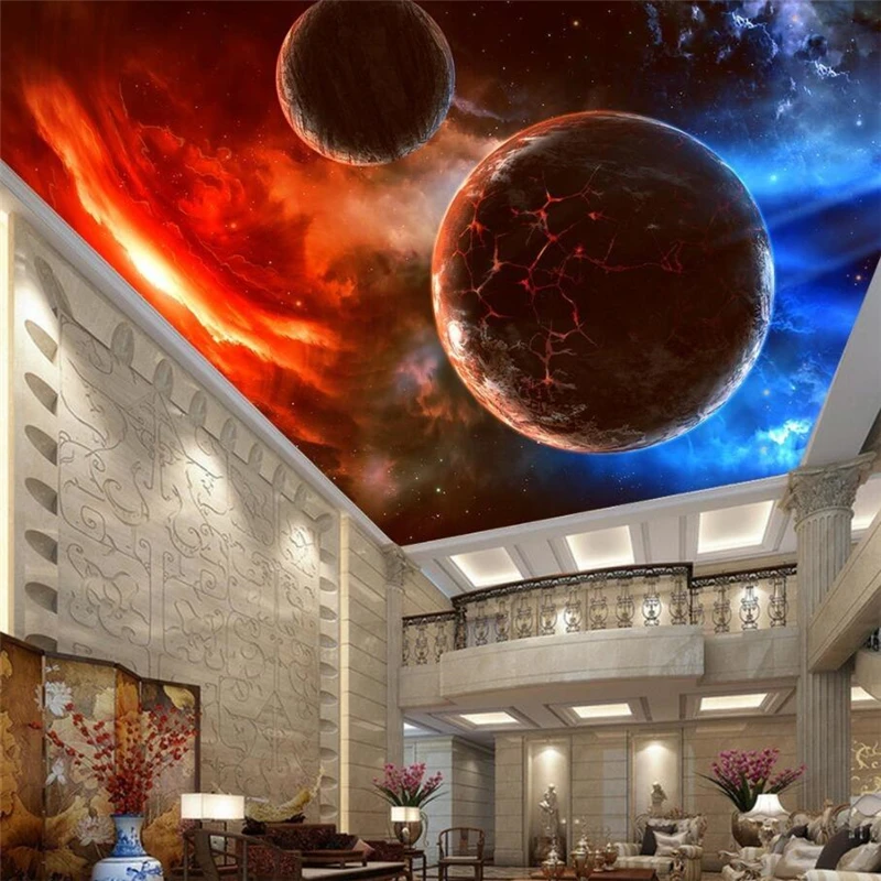 wellyu Stereo Suspended Meteorite Cosmic Star 3D Zenith Mural Custom Large Green Wallpaper papel de parede para quarto | Обустройство