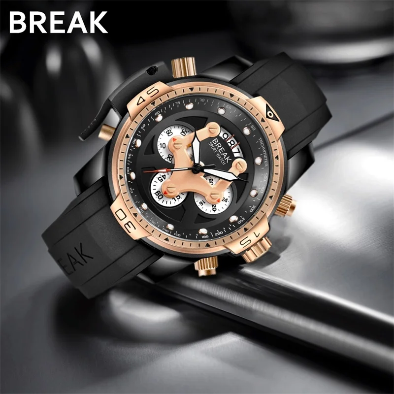 BREAK Мода Уникальные Мужские Резиновые Спортивные Наручные Часы Кварцевые