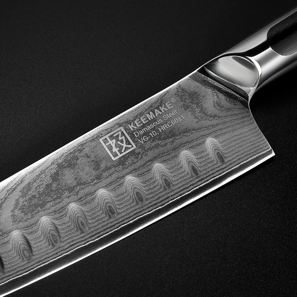 Keemake 7 дюймовый нож шеф повара Santoku японские Дамасские Ножи VG10 острое стальное
