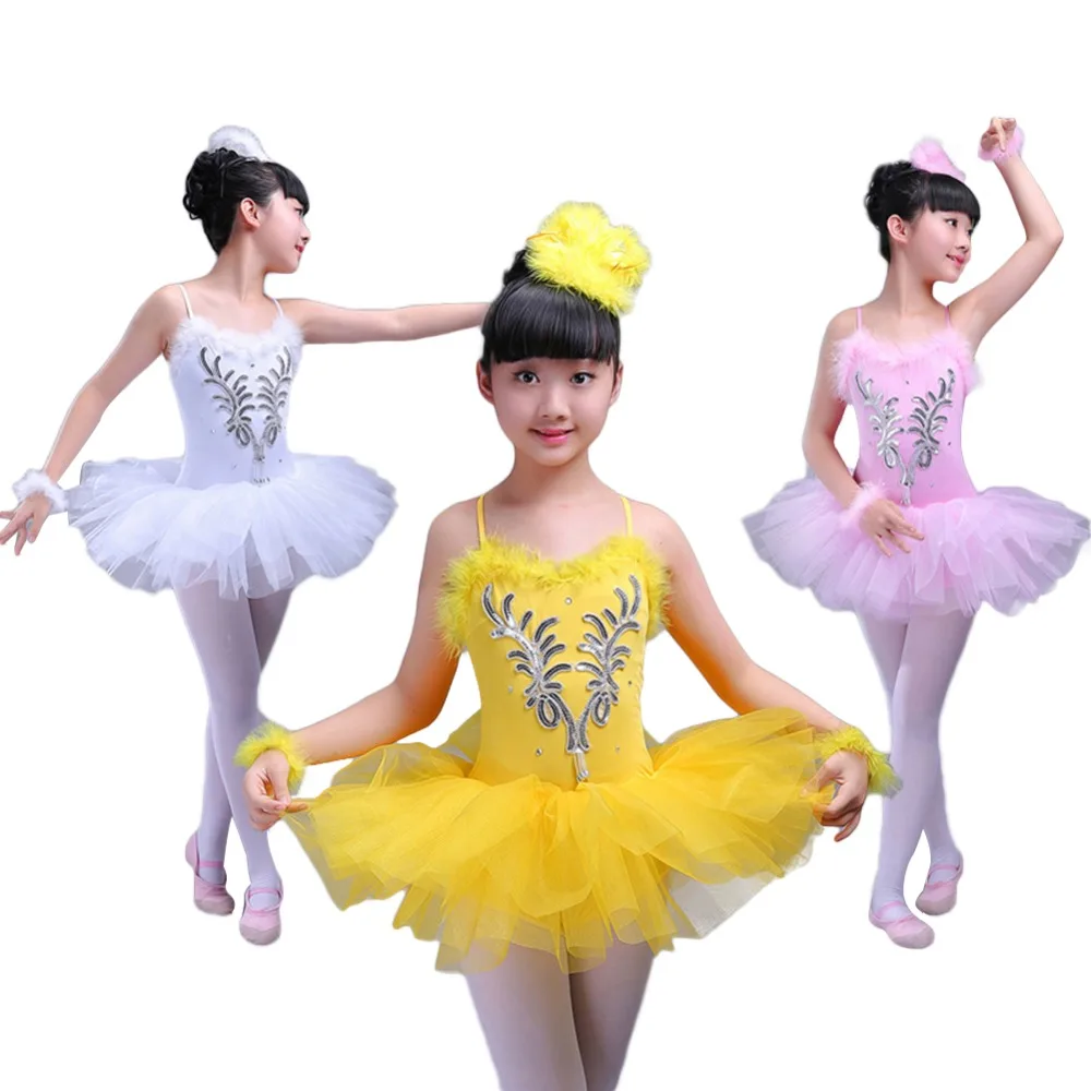 4 предмета балетное платье без рукавов с перьями для девочек милое розовое