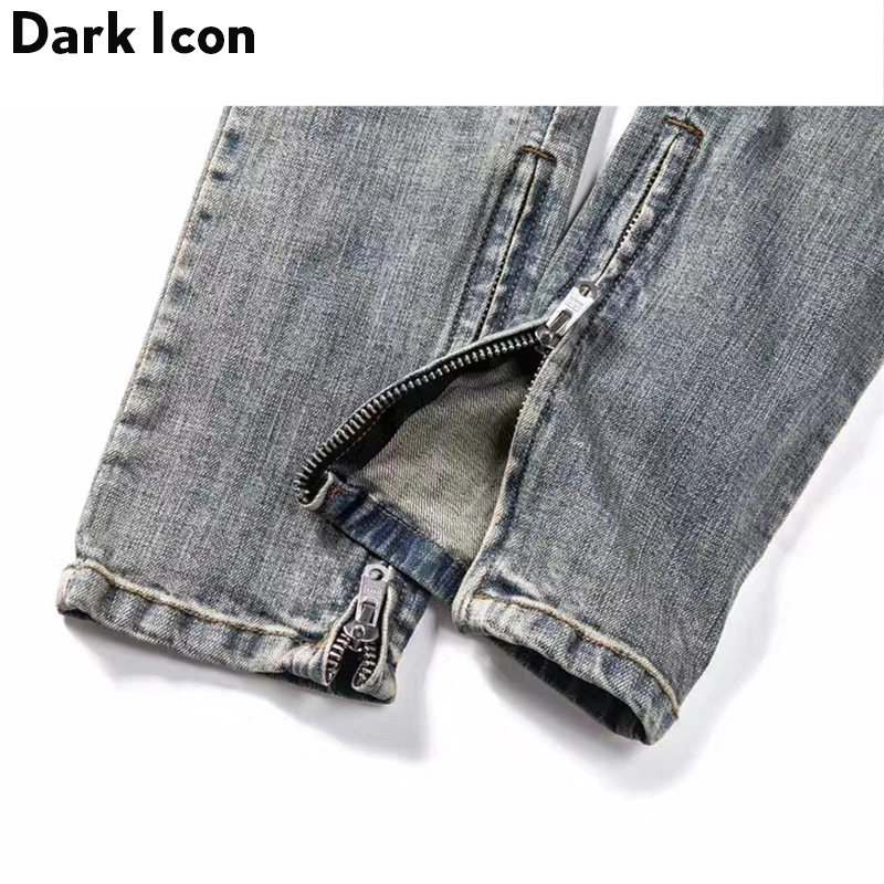 Мужские рваные джинсы DARK ICON потертые с боковой молнией 2019|men jeans|destroyed mens jeansjeans men |