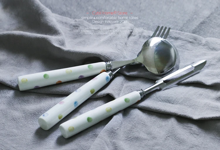 Столовые приборы из нержавеющей стали с керамической ручкой яркие ложки вилки