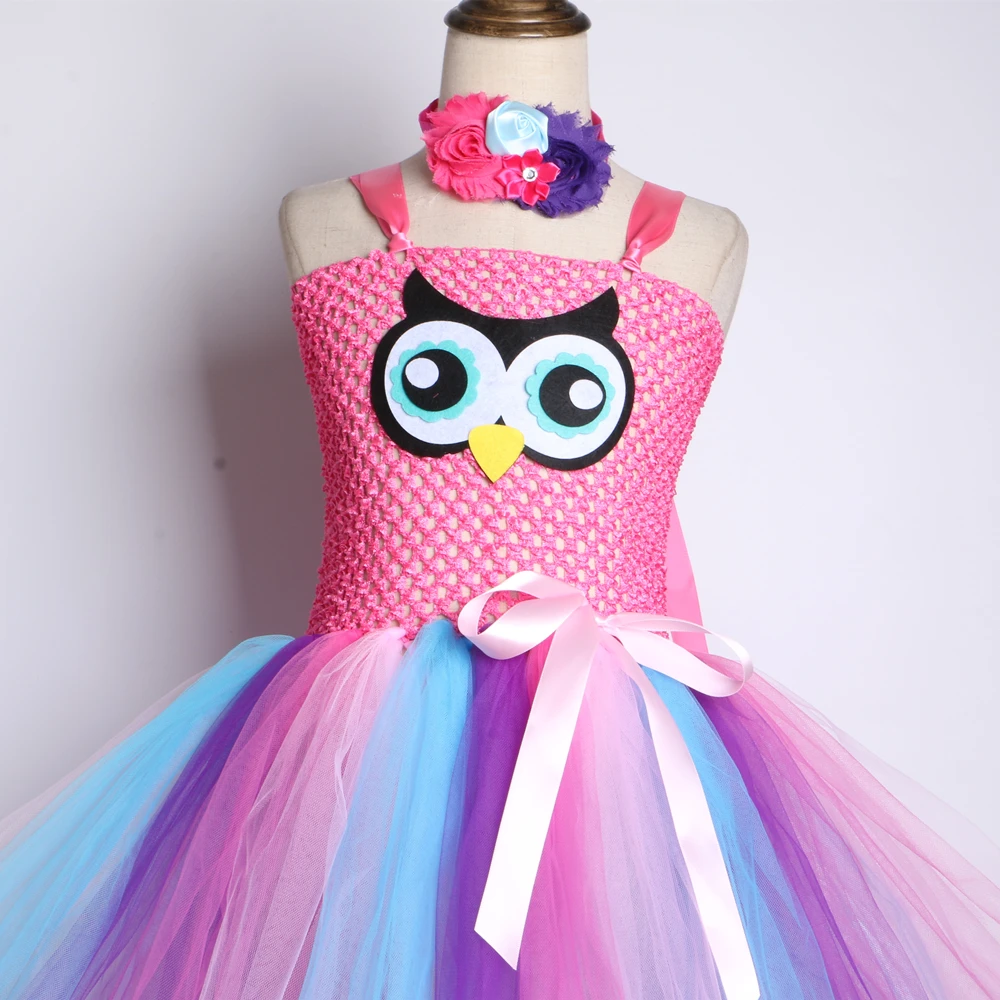 Платье-пачка с рисунком совы для девочек платье принцессы из тюля до колена дня