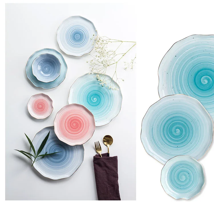 EECAMAIL Nebula Ins European Cutlery Underglaze Hand Painted Phnom Penh Ceramic Steak Plate Rice Bowl Soup Bowl Western Dishes