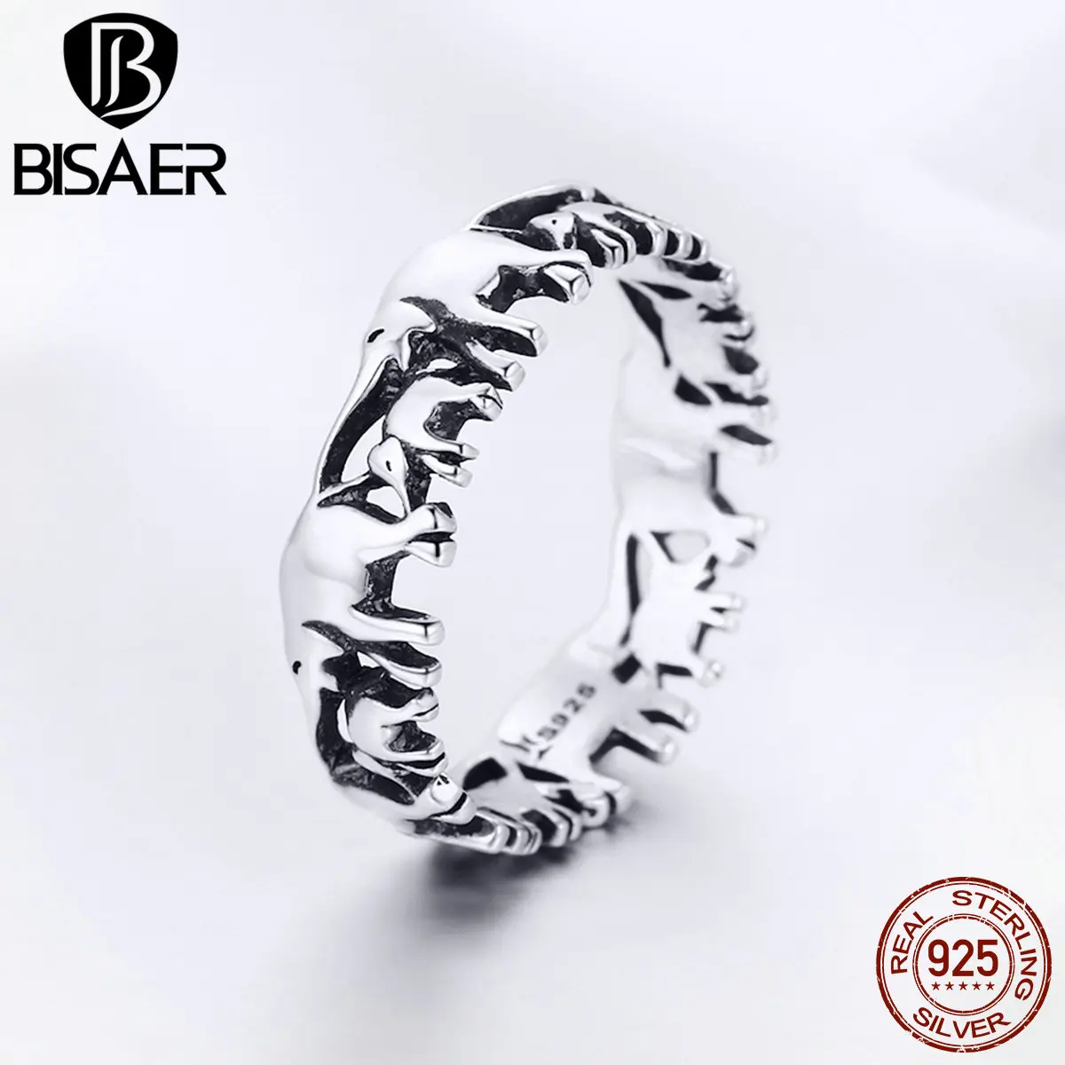 BISAER, 925 пробы, серебряное, Anel, вечерние, в винтажном стиле, серебряное кольцо с животным, стекируемое, на палец слона, кольцо для женщин, свадебные ювелирные изделия ECR344