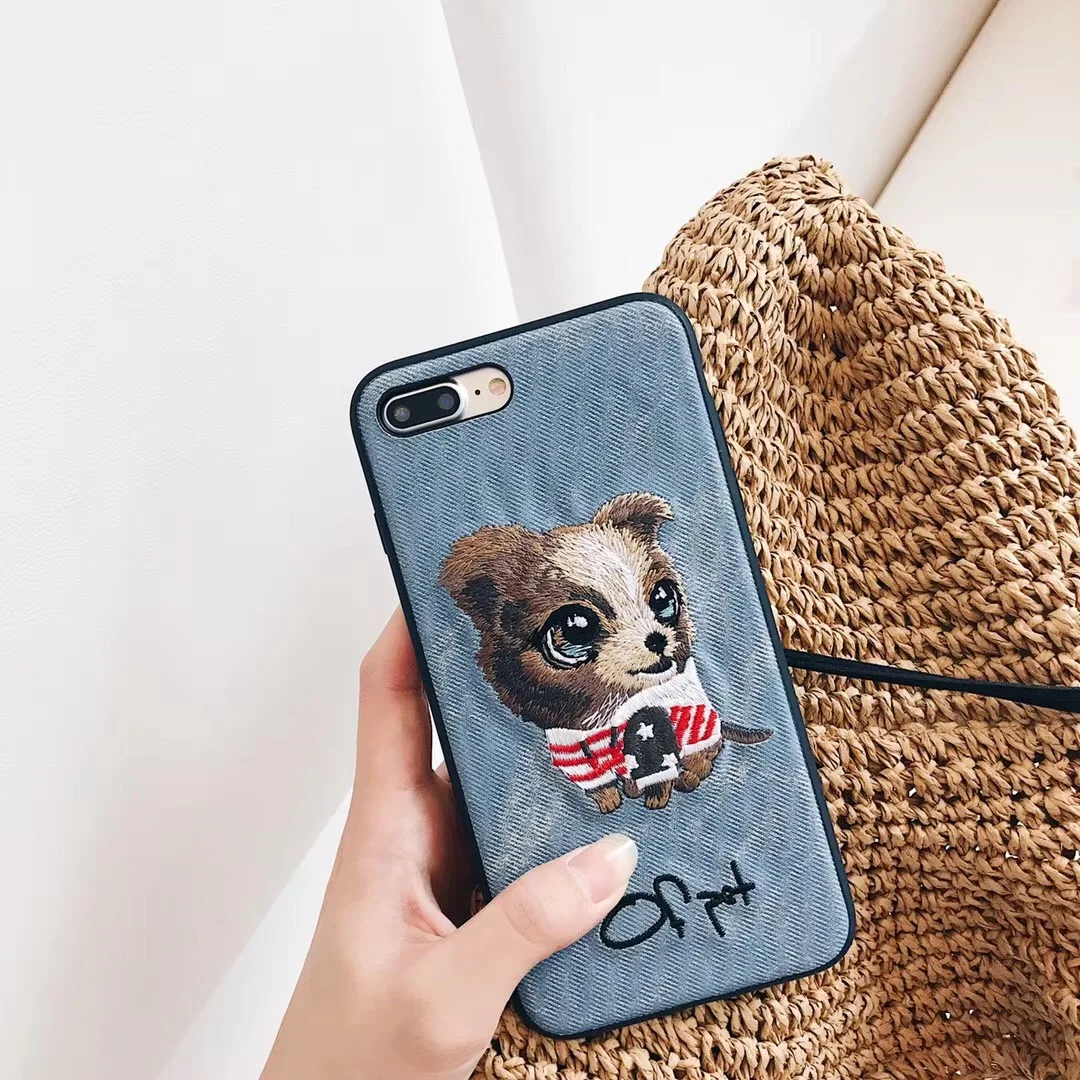 Милый 3D вышивка собака породы Шнауцер Pet Чехол для iPhone Xs MAX Xr X 6 6splus 7 8plus мягкая