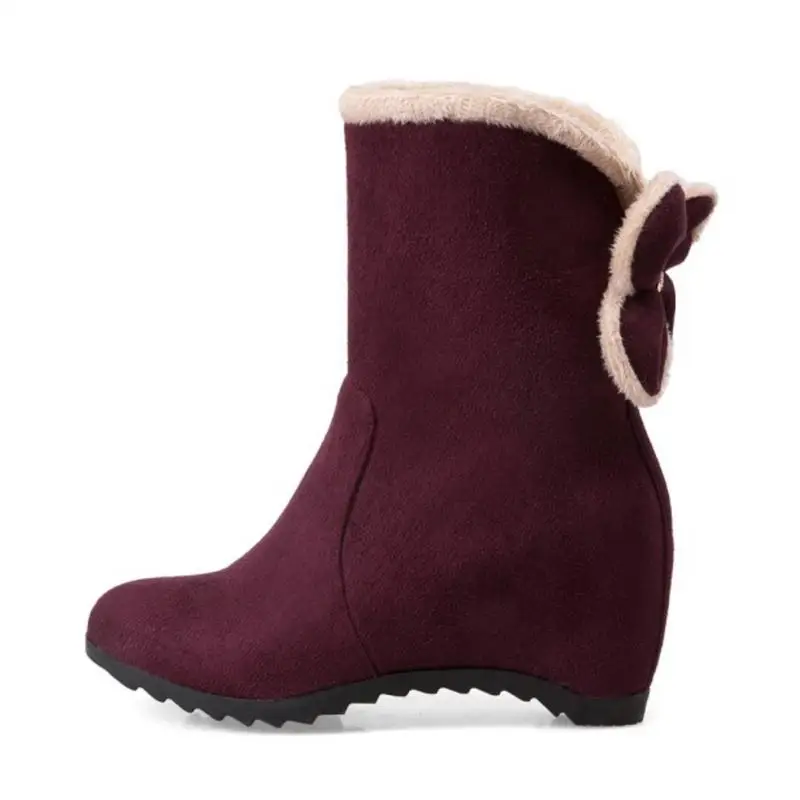 CoolCept Size 33-43 Woman Short Boots Plush Fur Bowtie Woman'S Shoes Winter Warm Ankle Snow Inside Heel Ladies | Обувь