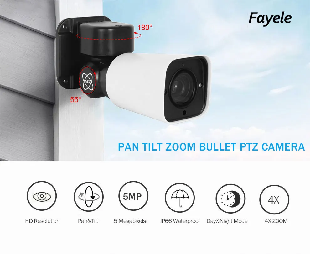 PoE 5MP Bullet IP PTZ камера 5 мегапикселей IP66 наружная Водонепроницаемая домашняя камера видеонаблюдения P2P вид телефона ONVIF IR 50 м