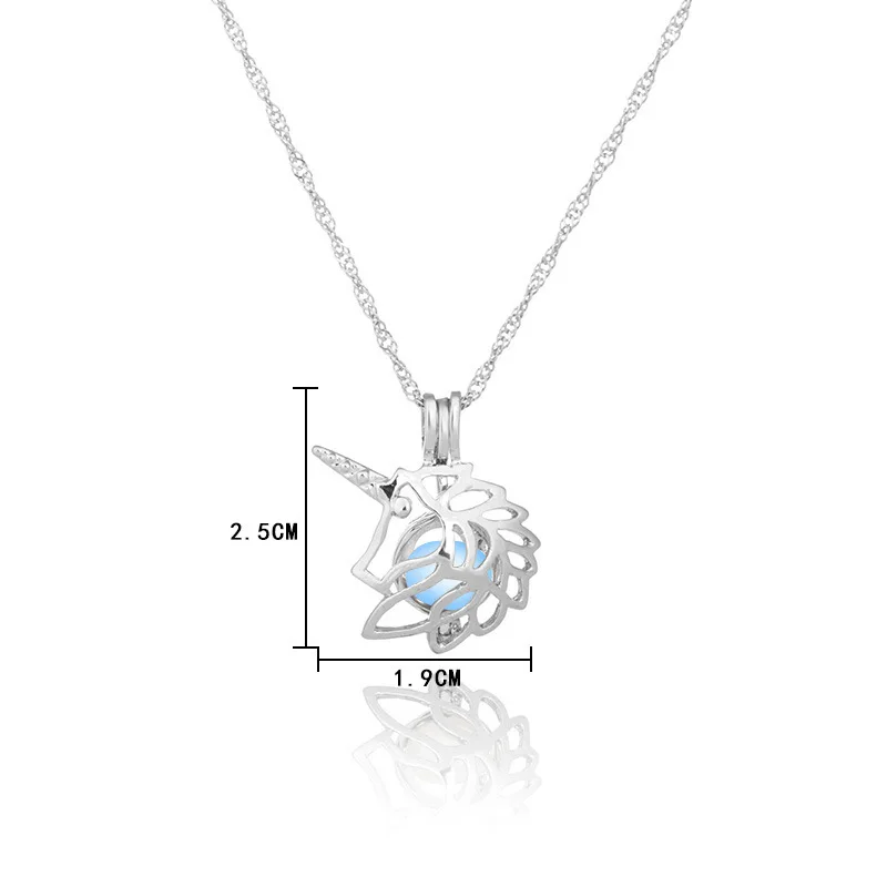 Колье с длинной подвеской в форме единорога колье унисекс серебро светится