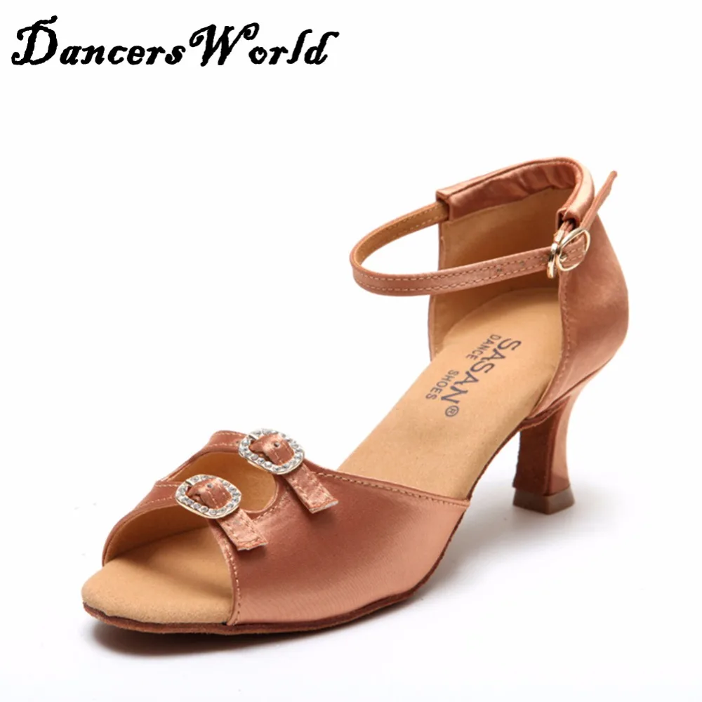 Ladies Latin Dancing Shoes 5.5 cm Height Heel Slip-on Satin Shoe Adults Women Professional Chacha Ballroom Dance Sneakers 1029 | Спорт и