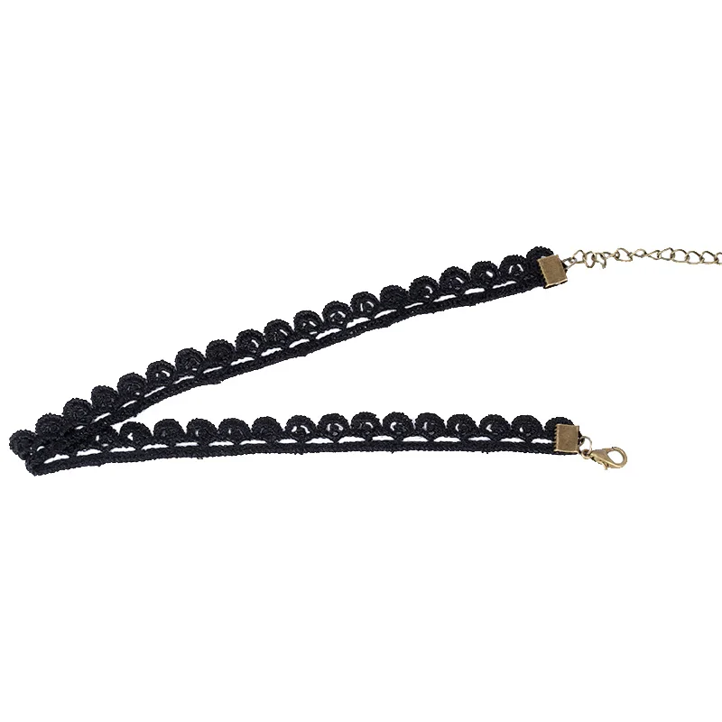 Модное ювелирное ожерелье в богемном стиле женское черное кружевное широкое