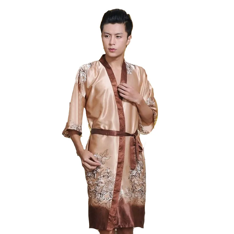 Новинка мужское шелковое кимоно халат для ванной женское платье Пижама унисекс с