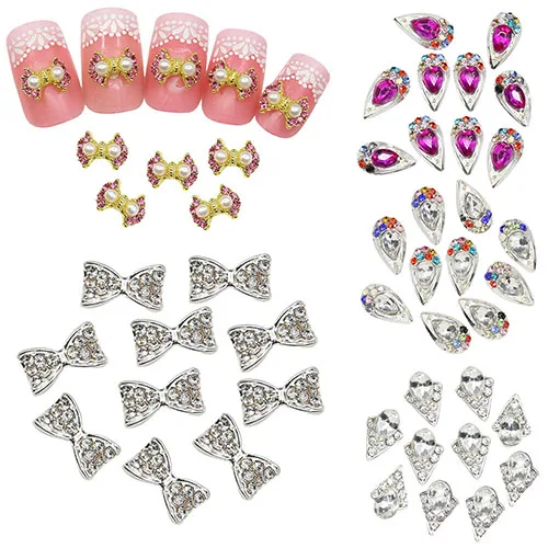 2015 Fashion 10Pcs Alloy Faux Pearl Nail Art 3D Colorful Bowknot Studs DIY Manicure Decoration | Красота и здоровье