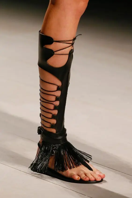Красочные fringe sandali tacchi Алты gladiatore donne stivali di pelle serpente на шнуровке delle scarpe signo | Обувь