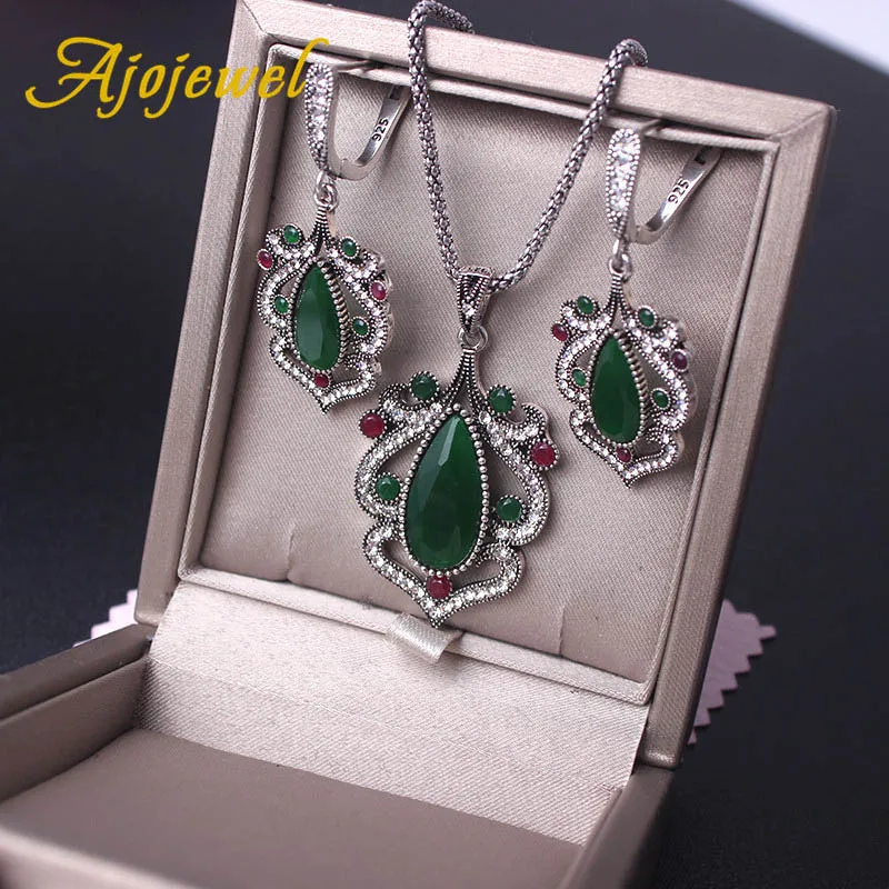 Ajojewel зеленый/красный полимерный камень Винтажные Ювелирные наборы для женщин
