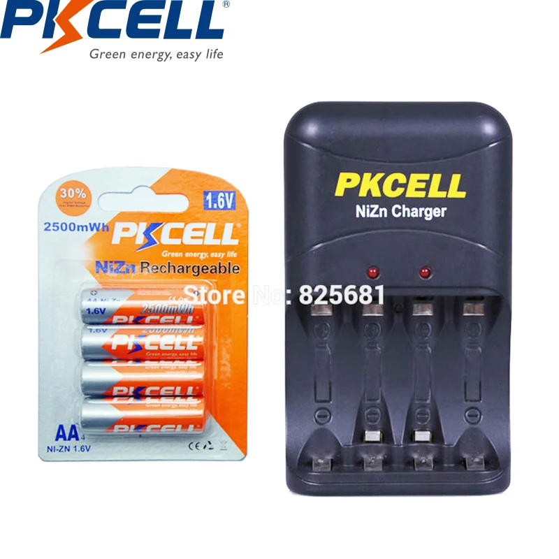 4 шт. 1 карта PKCELL NIZN AA 2500mWh аккумуляторные батареи и зарядное устройство nizn 1,6 v EU US вилка для машинной игрушки