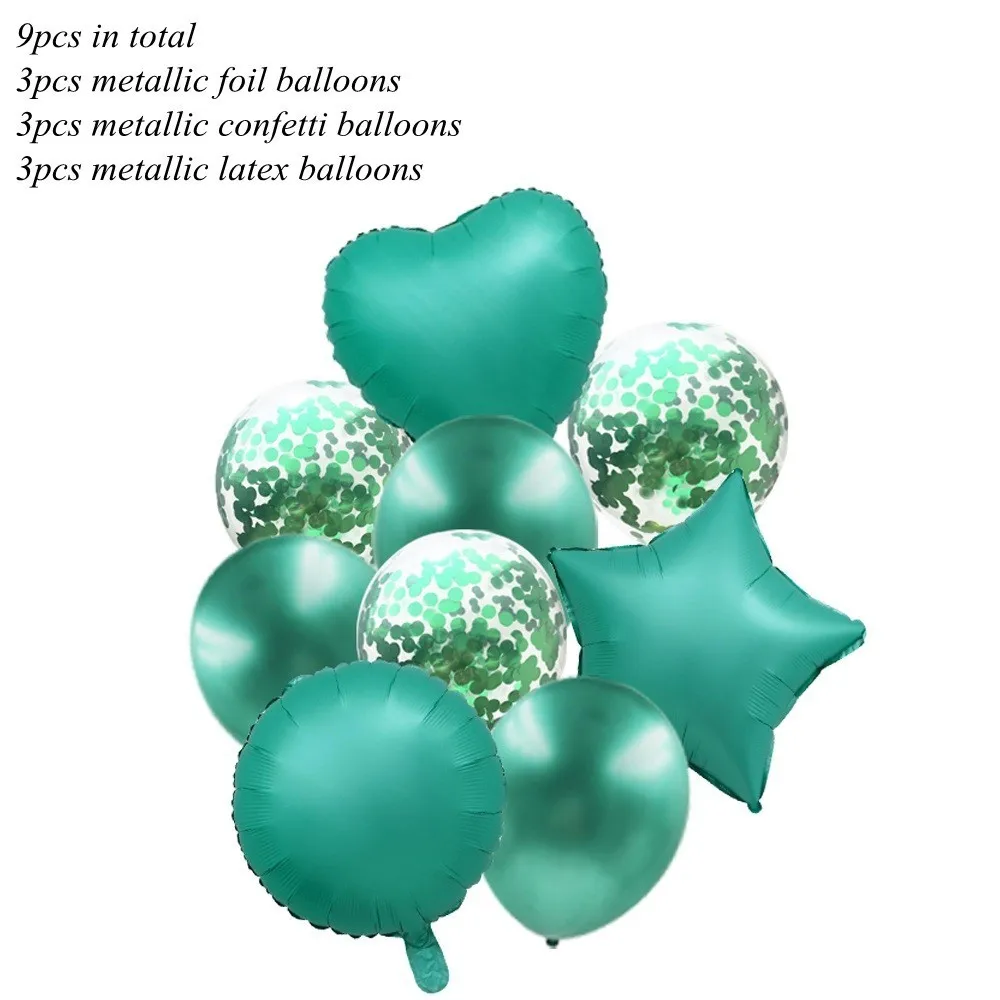 9pcs green confetti 1 набор металлических гелиевых шаров конфетти воздушные шары Сердце& звезда надувные шары для дня рождения Свадебные украшения принадлежности - Цвет: 9pcs green confetti