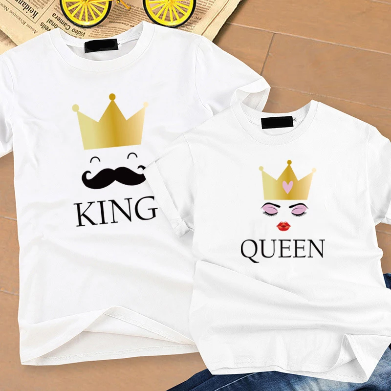 Повседневная футболка KING QUEEN с короткими рукавами и принтом короны модные