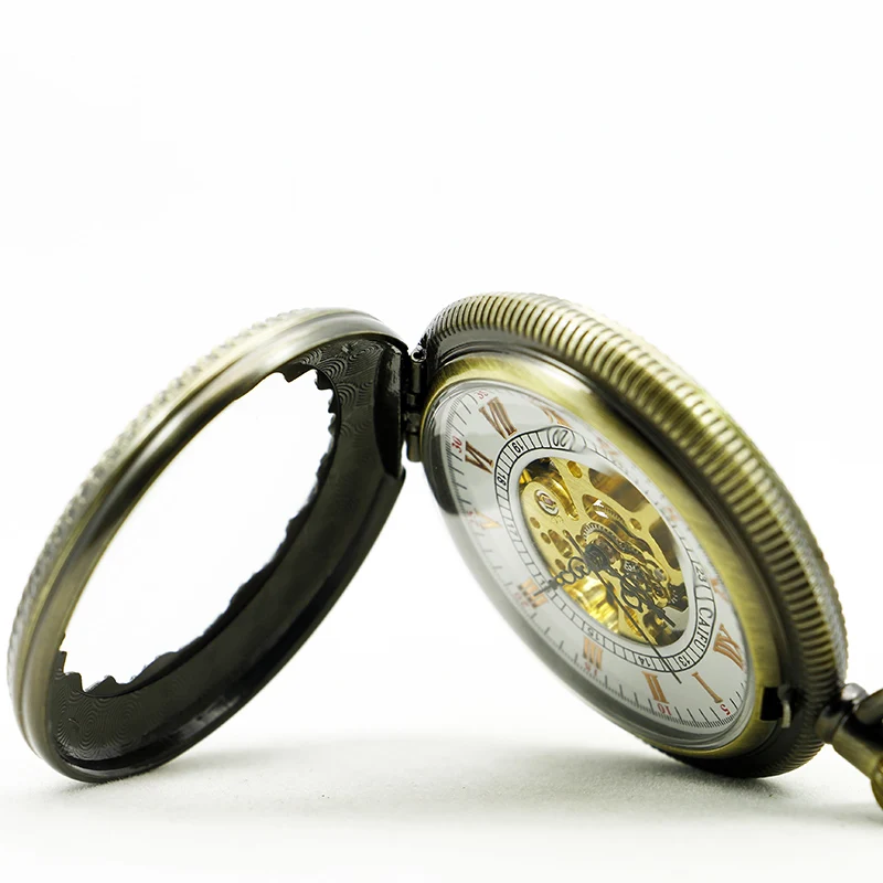 Новые бронзовые Механические карманные часы Скелетон римские цифры винтажная
