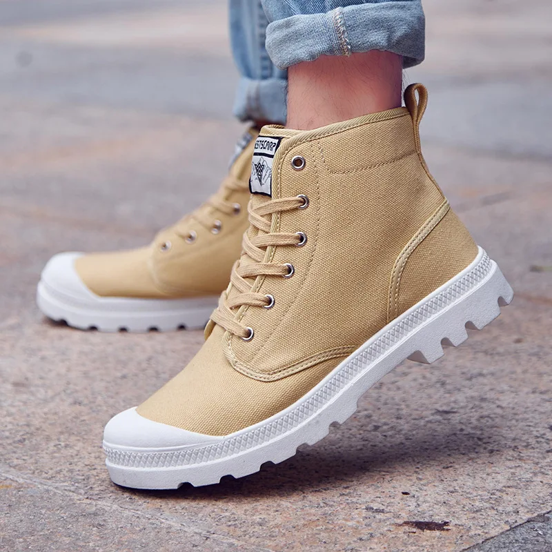 Мужская обувь модная повседневная парусиновая с высоким берцем в стиле пэчворк