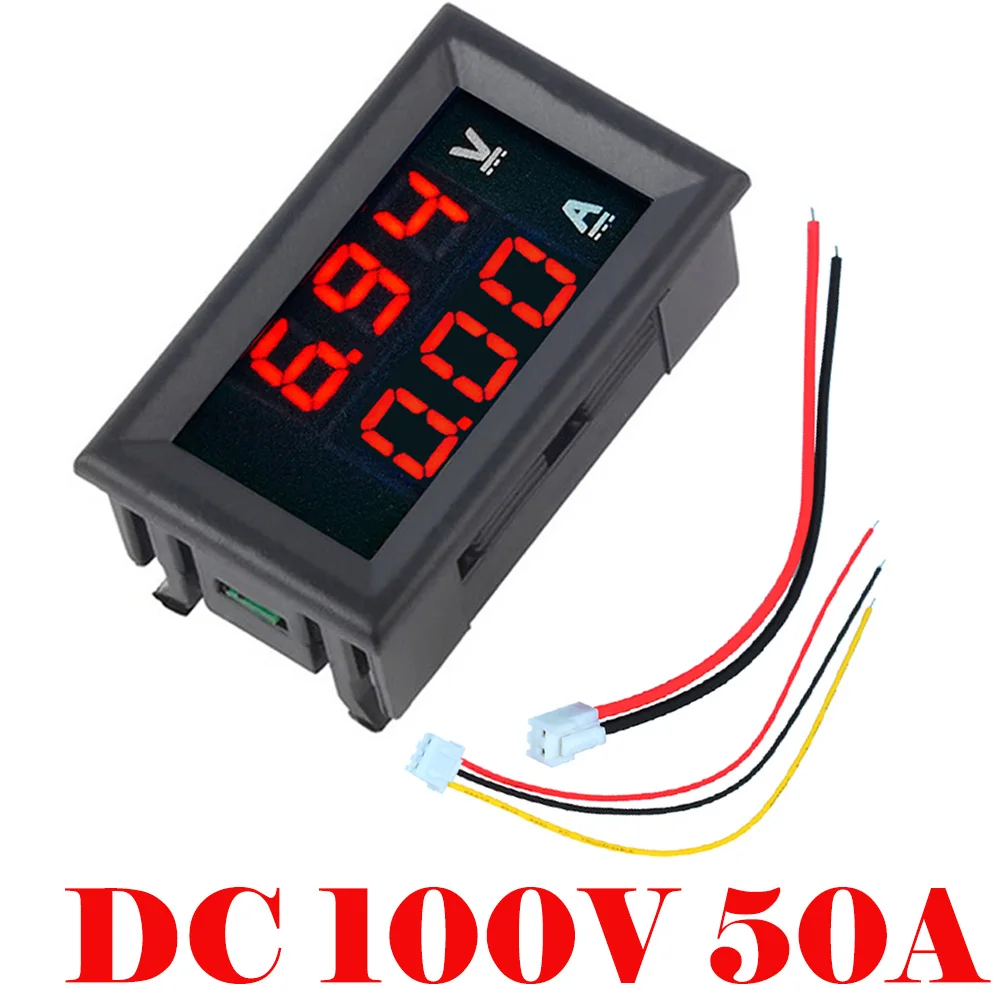 50A RedRed no shunt Мини цифровой вольтметр Амперметр постоянного тока 100 в 10А 50А 100А Панель Ампер Вольт Напряжение измеритель тока 0,5" синий красный двойной светодиодный дисплей - Цвет: 50A RedRed no shunt