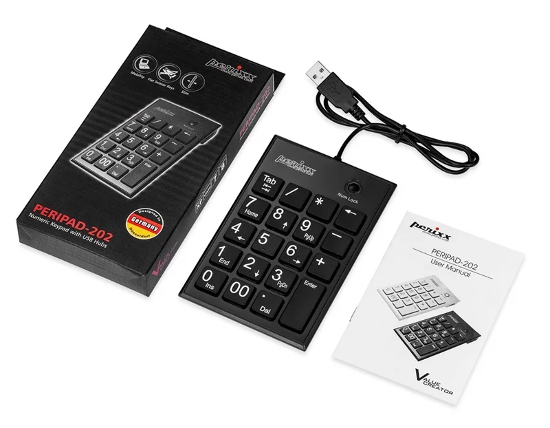 Perixx PERIPAD-202H USB Wired Numeric Keypad With Hubs Mini External Number Keyboard Dual Interface Large Buttons | Компьютеры и офис