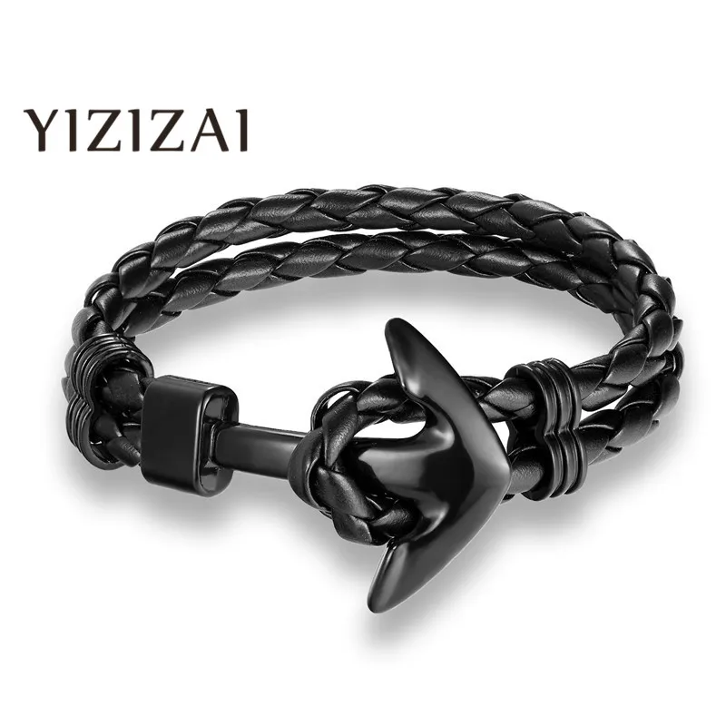 Мужской многослойный браслет YIZIZAI плетеный из натуральной кожи в стиле панк