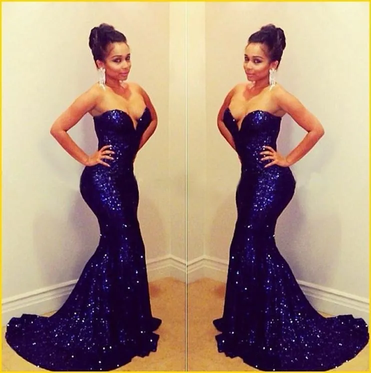 

Sweetheart Neck Sexy Off the Shoulder Court Train Mermaid Sleeveless Sequin Foraml Dress ATT1447
